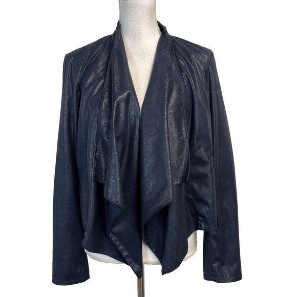 INC International Concepts Jackets & Blazers - INC International Concepts Faux Leather Waterfall Blazer Women's Large Blue Navy